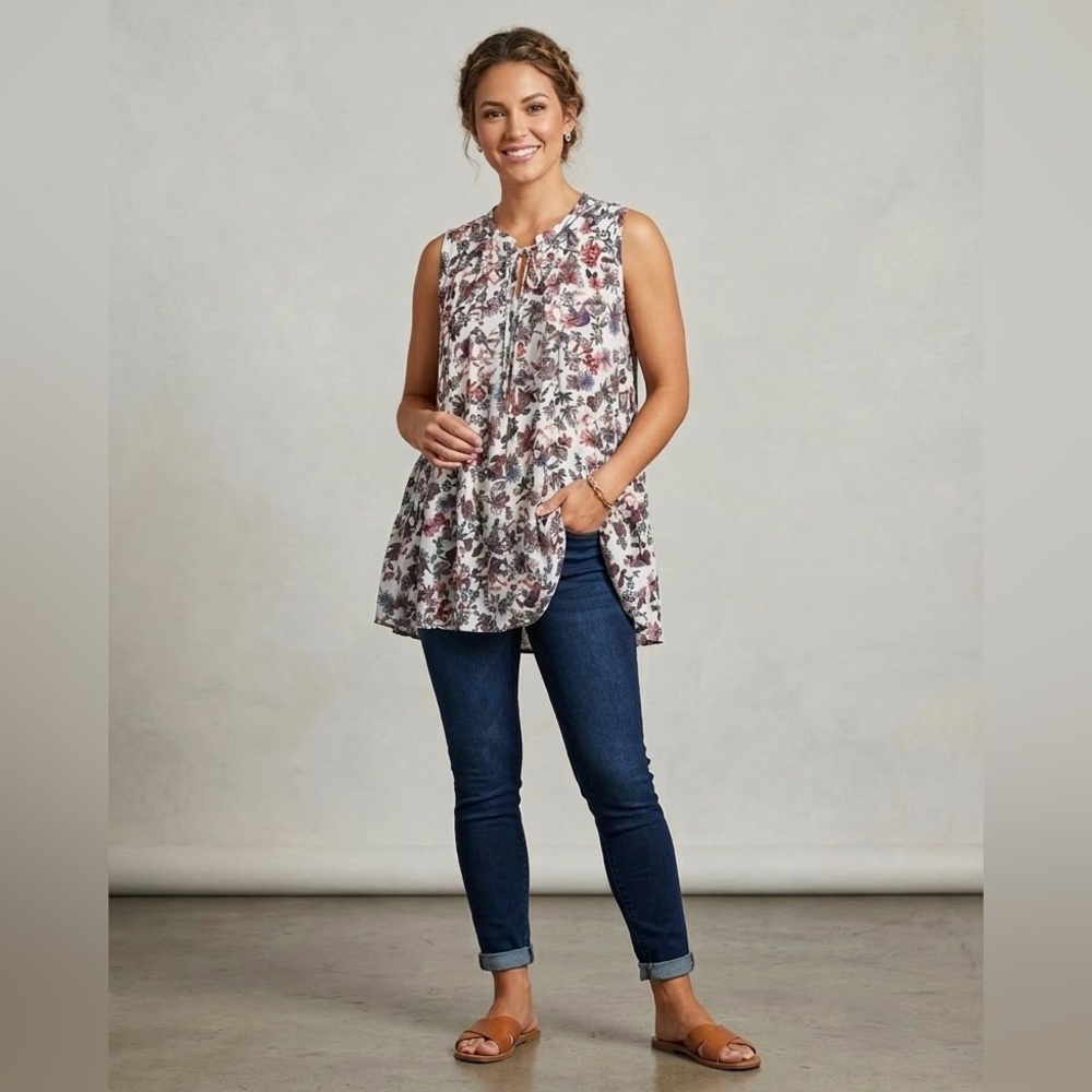 Floral Print Cotton Blend Tunic